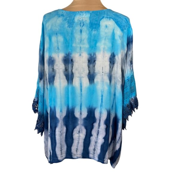 Cato Knit Top Lace-Up V-Neck Size 22/24 Blue Teal Lace Trim - Picture 3 of 7